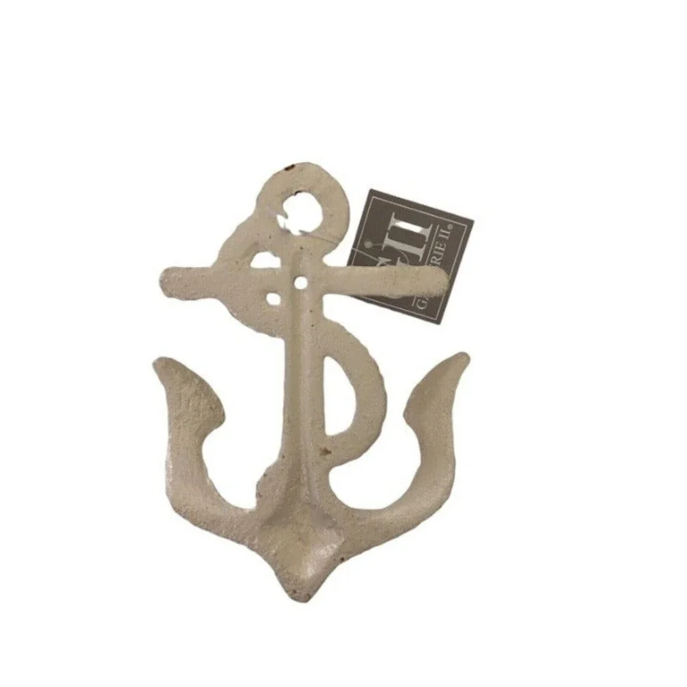 Rusty Off Wall Hook  White Anchor Nautical Cast Iron Kitchen Bathroom